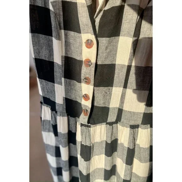 NWT Urban Outfitters Natalie Checkered Print Linen Midi Dress - Size XS - Picture 13 of 14